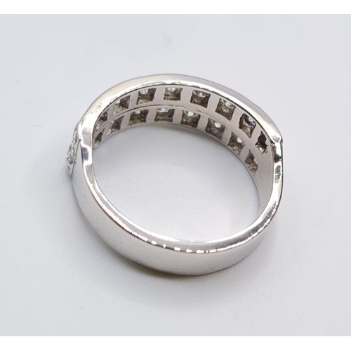 529 - 18CT WHITE GOLD 2 ROW DIAMOND 1/2 ETERNITY RING, WEIGHT 6.6G & 0.55CT APPROX. SIZE Q