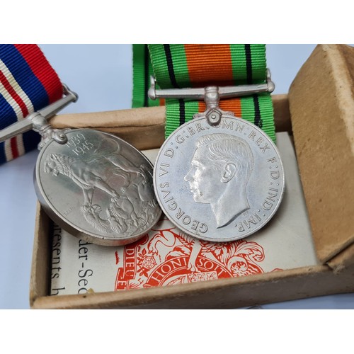 87 - WW2 Boxed British War & Defence Medals and 3 Campaign Stars, War Medal with Cert