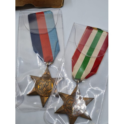 87 - WW2 Boxed British War & Defence Medals and 3 Campaign Stars, War Medal with Cert