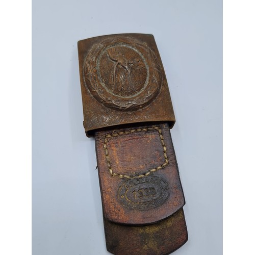 143 - WW2 German Luftwaffe Buckle & Leather Tab Dated 1938.