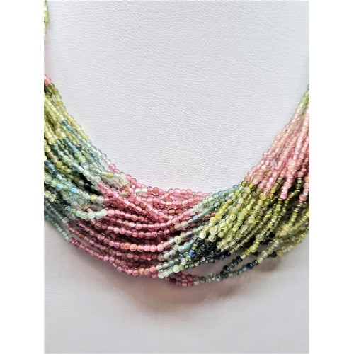 226 - Tourmaline multi coloured necklace with 18ct white gold clasp, weight 77.2g and length 76cms