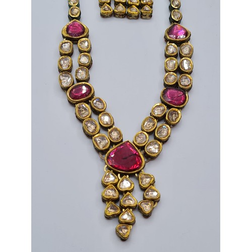 3 - An antique handmade and decorated ruby and diamond necklace with matching earrings with beautifully ... 