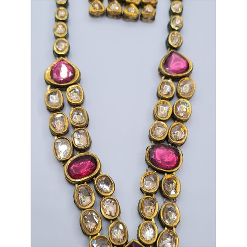 3 - An antique handmade and decorated ruby and diamond necklace with matching earrings with beautifully ... 