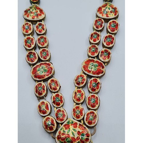 3 - An antique handmade and decorated ruby and diamond necklace with matching earrings with beautifully ... 