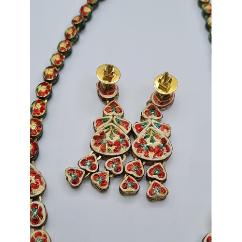 3 - An antique handmade and decorated ruby and diamond necklace with matching earrings with beautifully ... 