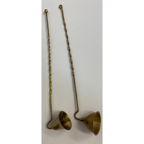 599 - 2x Antique Brass Candle Snuffers, 18cm long (2)