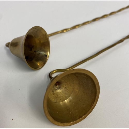 599 - 2x Antique Brass Candle Snuffers, 18cm long (2)