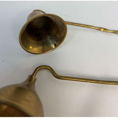 599 - 2x Antique Brass Candle Snuffers, 18cm long (2)