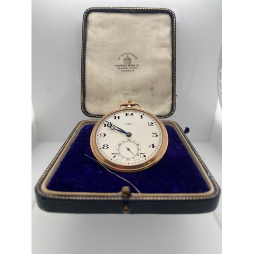 263 - 9CT YELLOW GOLD MAPPIN & WEBB POCKET WATCH WITH ORIGINAL BOX,  PLEXI GLASS MISSING, FULL WORKING ORD... 