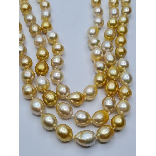 345 - 3 rows of south sea natural pearls  with diamond and 18ct gold clasp. Weight 150g