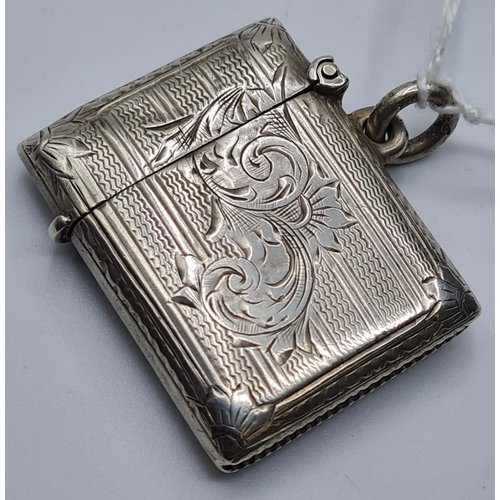 146 - Hand Engraved Silver Vesta Dated 1902 and Made in Birmingham, 19.3G, 4x3cms.