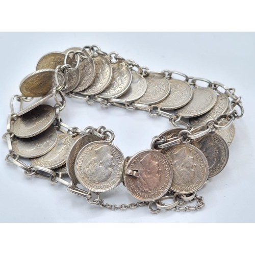 506 - Silver bracelet made made from Victorian 3 penny pieces, weight 41g & 18cm