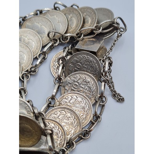 506 - Silver bracelet made made from Victorian 3 penny pieces, weight 41g & 18cm