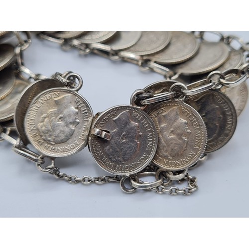 506 - Silver bracelet made made from Victorian 3 penny pieces, weight 41g & 18cm