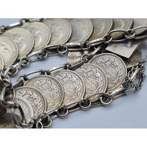 506 - Silver bracelet made made from Victorian 3 penny pieces, weight 41g & 18cm