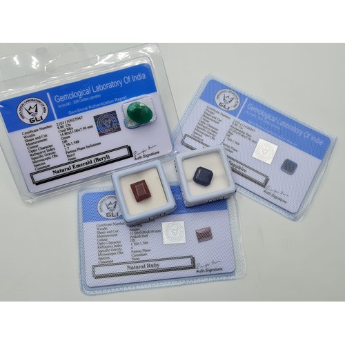 207 - Set of 3 Certified Gemstones, all certified, natural earth mined, colour enhanced