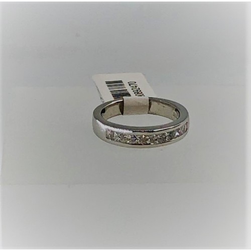 488 - Platinum half eternity ring with 0.60ct diamonds princess cut, weight 5.5g and size H1/2 (ecn699)