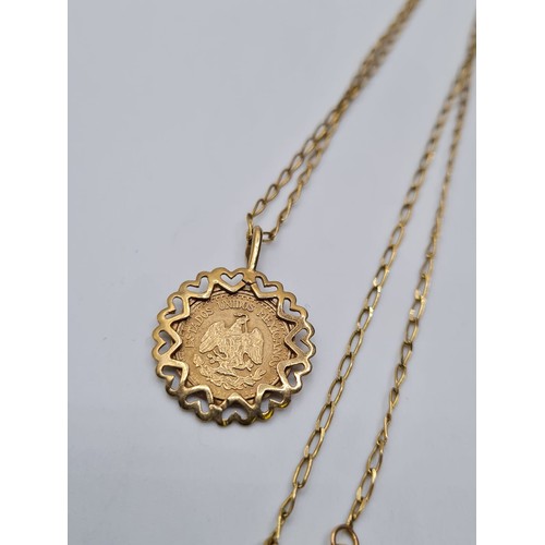 116 - 10 Peso Coin (21ct) in a 9ct Gold Setting ad on a 48cms 9ct Gold Necklace, 3.7g.