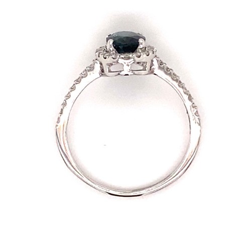 301 - 18k white gold ring with 1.20ct oval natural blue sapphire (Madagascar)  halo and 0.35ct diamonds (G... 