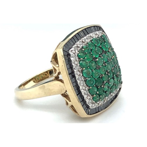 264 - Antique 10K yellow gold ring with cluster green emerald and 1.5ct diamonds approx, weight 8.1g and s... 