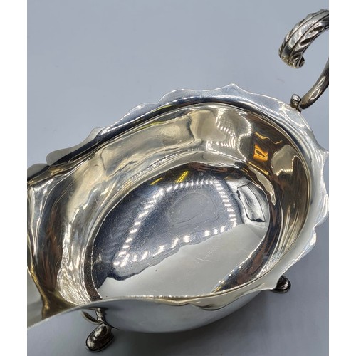 330 - Large Vintage Silver Sauce Boat. Having Fluted Rim with Scroll Handle Standing on Three Cabriole Leg... 