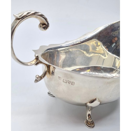 330 - Large Vintage Silver Sauce Boat. Having Fluted Rim with Scroll Handle Standing on Three Cabriole Leg... 