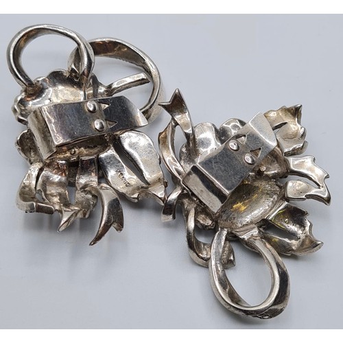 332 - Set of Vintage Art Deco Silver Marcasite Clip on Brooches. Both Marked for Silver and Having Strong ... 