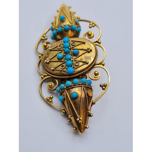 532 - Antique 15ct gold and turquoise brooch, 8.4 grams and 5cm approx.