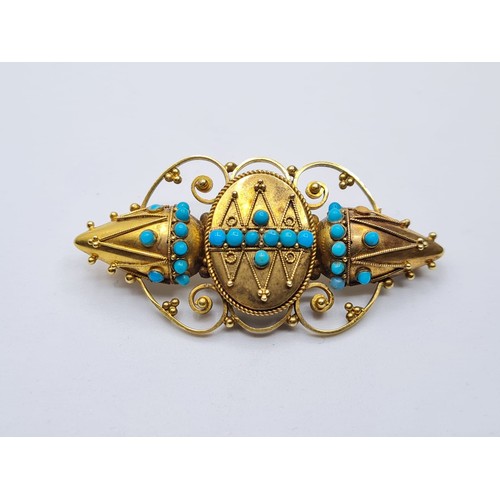 532 - Antique 15ct gold and turquoise brooch, 8.4 grams and 5cm approx.