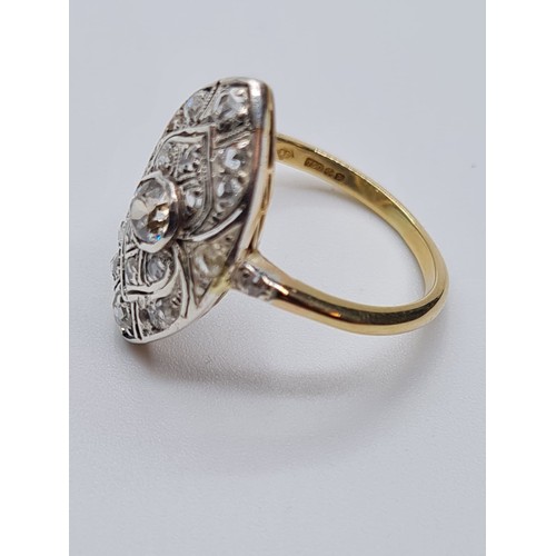 533 - Art deco ring in 18ct gold with 0.25ct centre diamond stone surrounded by small diamonds, weight 3g ... 