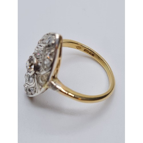 533 - Art deco ring in 18ct gold with 0.25ct centre diamond stone surrounded by small diamonds, weight 3g ... 