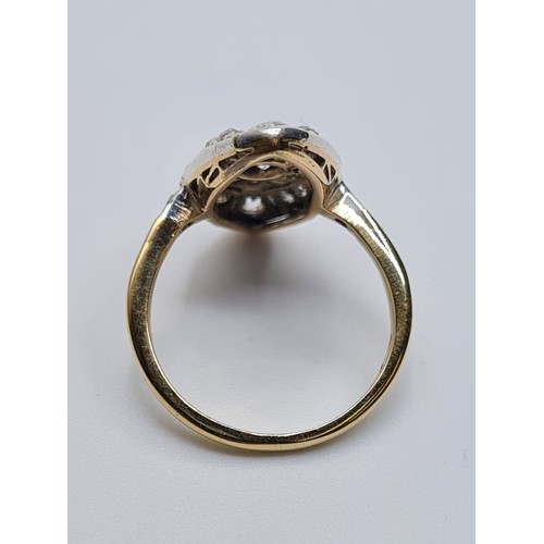 533 - Art deco ring in 18ct gold with 0.25ct centre diamond stone surrounded by small diamonds, weight 3g ... 