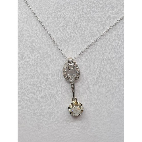 611 - 9ct white gold diamond pendant with 0.25ct diamond and diamond encrusting, weight 2.1g and 42cm long