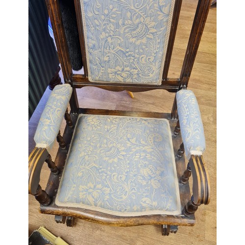 637 - Victorian Square Back Upholstered Rocking Chair on Casters, 106 cms High.