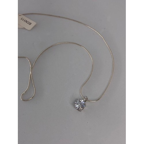 644 - Silver claw set CZ pendant and silver snake chain 18