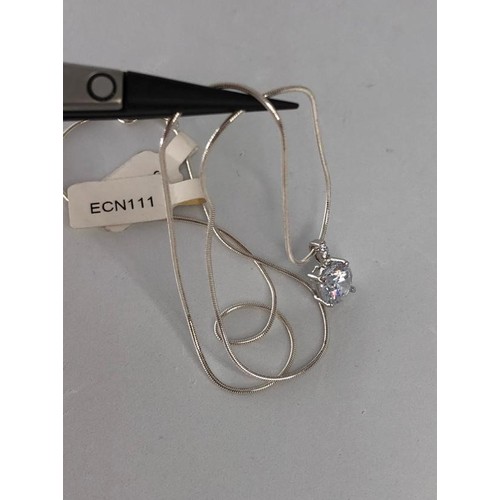 644 - Silver claw set CZ pendant and silver snake chain 18