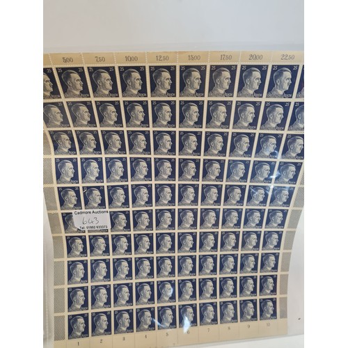 643 - A Sheet of 100 Hitler Deutschesrech Stamps with 25RM Value