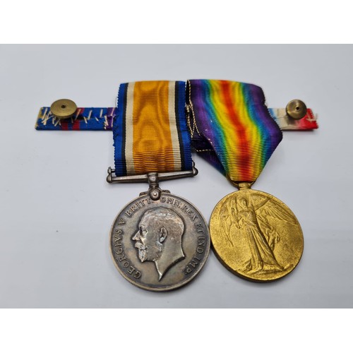 70 - 2 WW1 Service Medals Presented to Gunner H.H. Cooper. Royal Artillery, Plus Breast Bar.