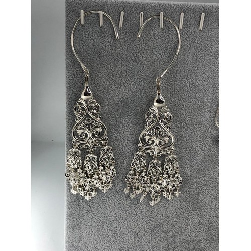 673 - Traditional Kazakhstan Silver Earrings with full length at 16cm and weight 49.08g