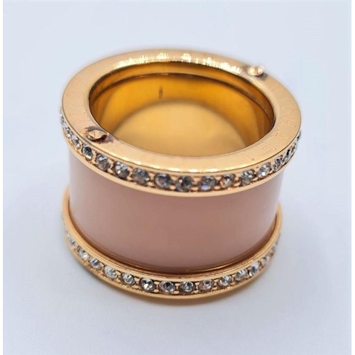 674 - MICHAEL KORS GOLD PLATED PINK AND WHITE STONE RING SIZE L