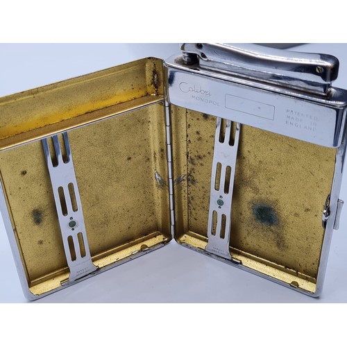 277 - Vintage Calibri Monopol cigarette case and lighter combined. Good Condition. White Metal 10x7.9cm ap... 