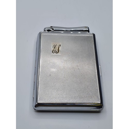 277 - Vintage Calibri Monopol cigarette case and lighter combined. Good Condition. White Metal 10x7.9cm ap... 