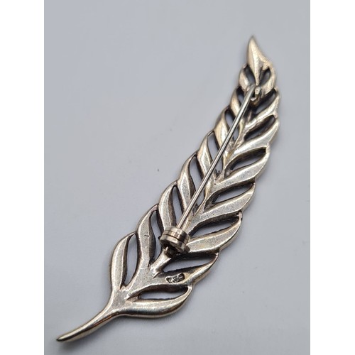 248 - Vintage Silver Marcasite Brooch in the form of a Leaf or Feather, 6.5cm