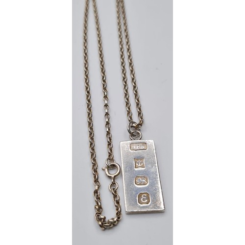 269 - Vintage Silver Ingot Pendant and Chain. Dainty Ingot having bird and leaves to one side and full UK ... 