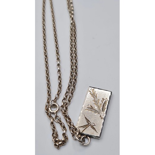 269 - Vintage Silver Ingot Pendant and Chain. Dainty Ingot having bird and leaves to one side and full UK ... 
