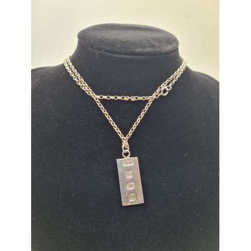 269 - Vintage Silver Ingot Pendant and Chain. Dainty Ingot having bird and leaves to one side and full UK ... 