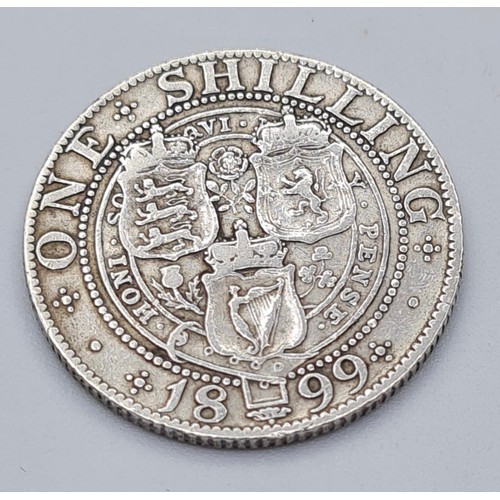 246 - Victorian Silver Shilling 1899 exceptional condition. Coats of Arms and Milling-Extra Fine/ Brillian... 