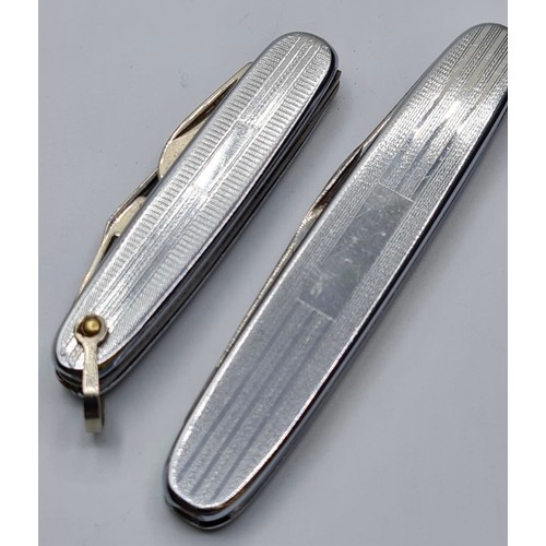 281 - 2x Vintage Stainless Steel Pen Knife by Richards of Sheffield. 1x Twin Blades with Blank Cartouche, ... 