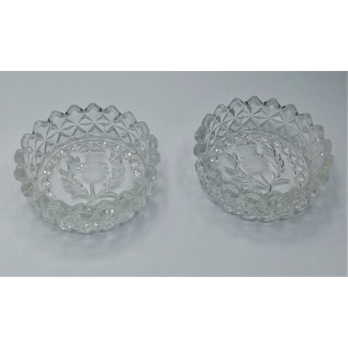 253 - Vintage pair of Edinburgh crystal trinket dishes. Having Scottish thistle emblem impression to bases... 