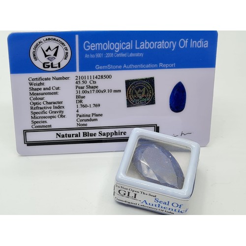 292 - 45.50ct Teardrop shape blue sapphire gemstone